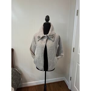 Jones New York Boiled Marino Wool Cardigan  Jacket in Grey with Embellishments